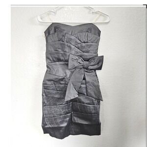 Dillards Gunmetal Strapless Bow Rhinestone Accent‎ Ruched Cocktail Dress Size S